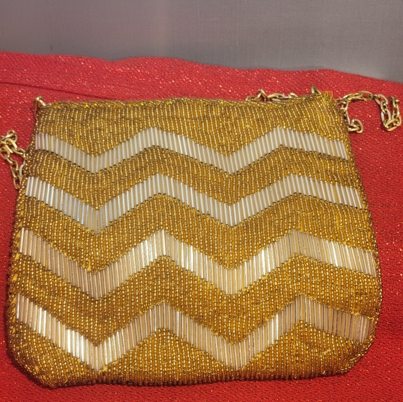 Vintage Gold/Silver Metallic Beaded Gatsby Style Vintage Evening Purse - Picture 2 of 11